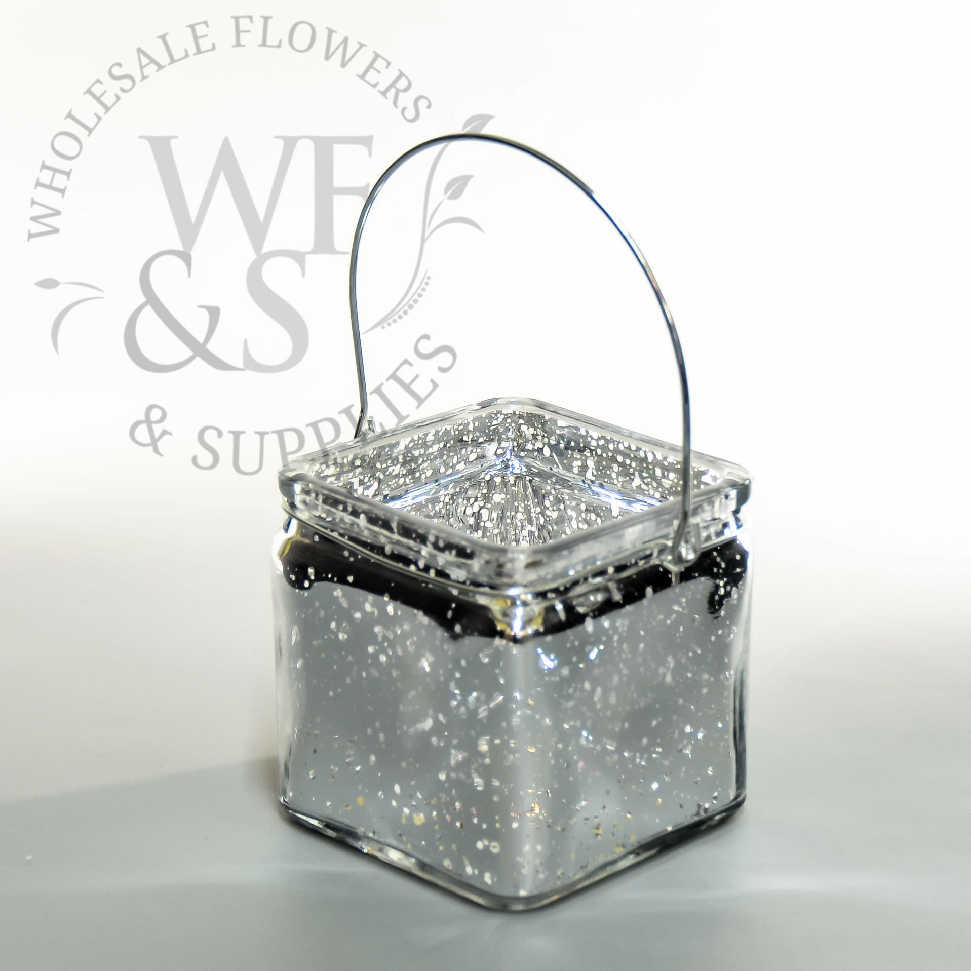Square Mercury Glass Vase/Candle Holder with Hanger
