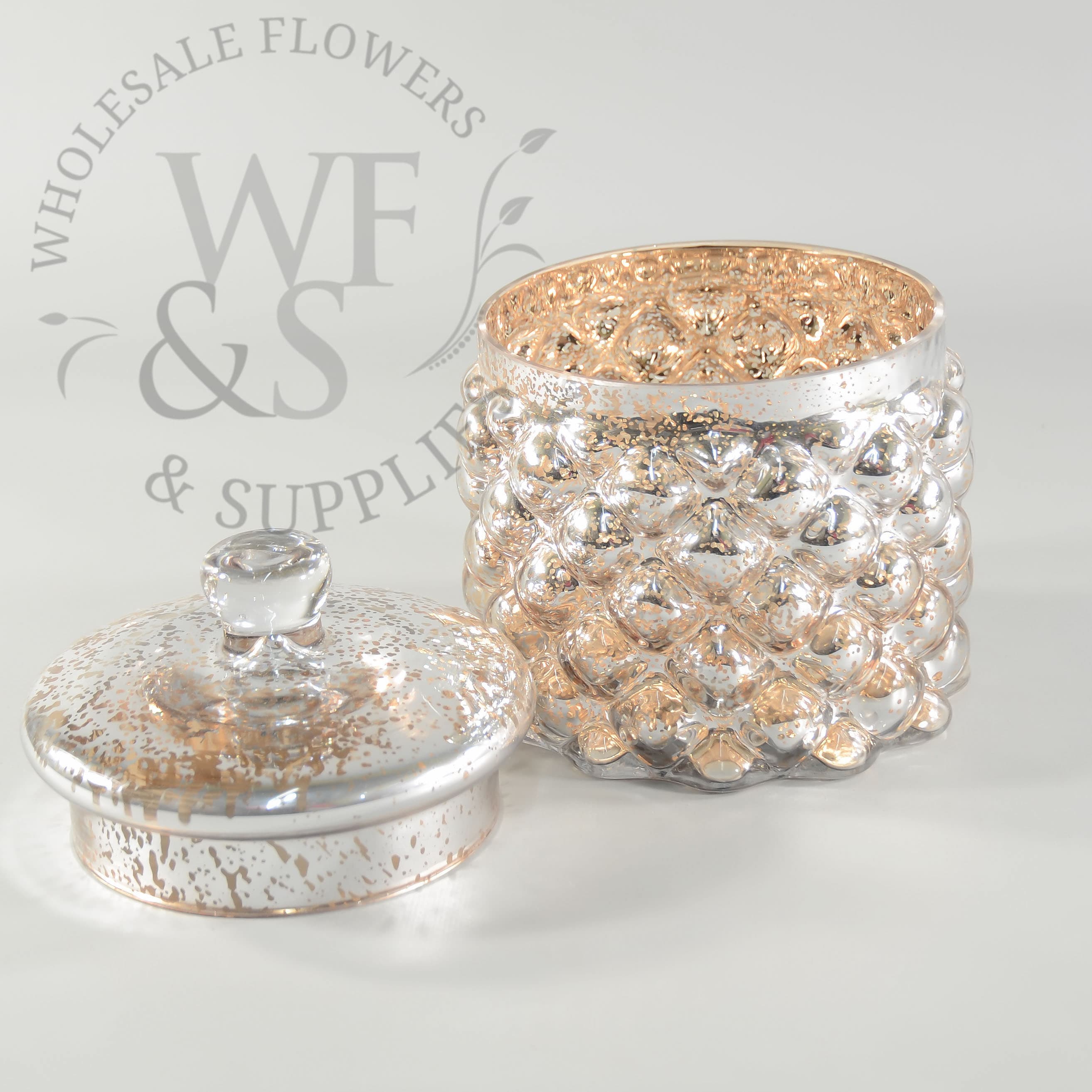 7" Tall  Mercury glass Jar With Lid