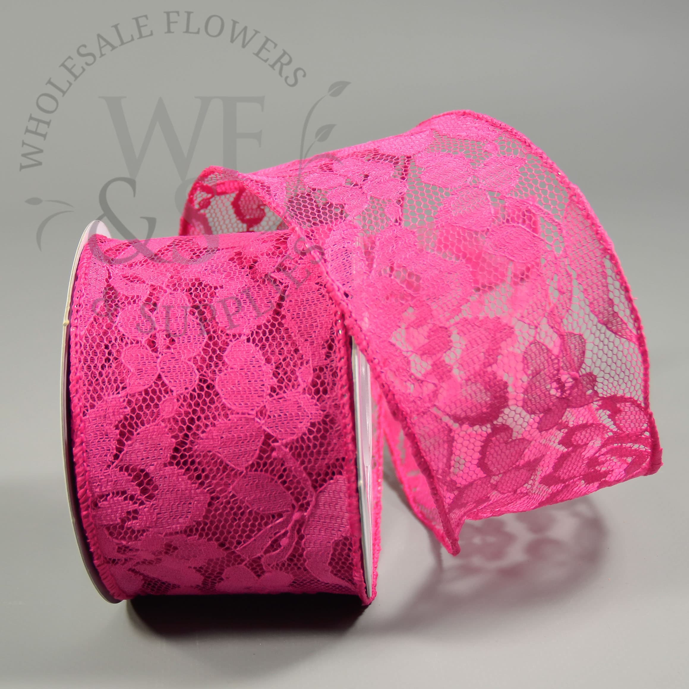 Fuchsia Lace Wired Ribbon