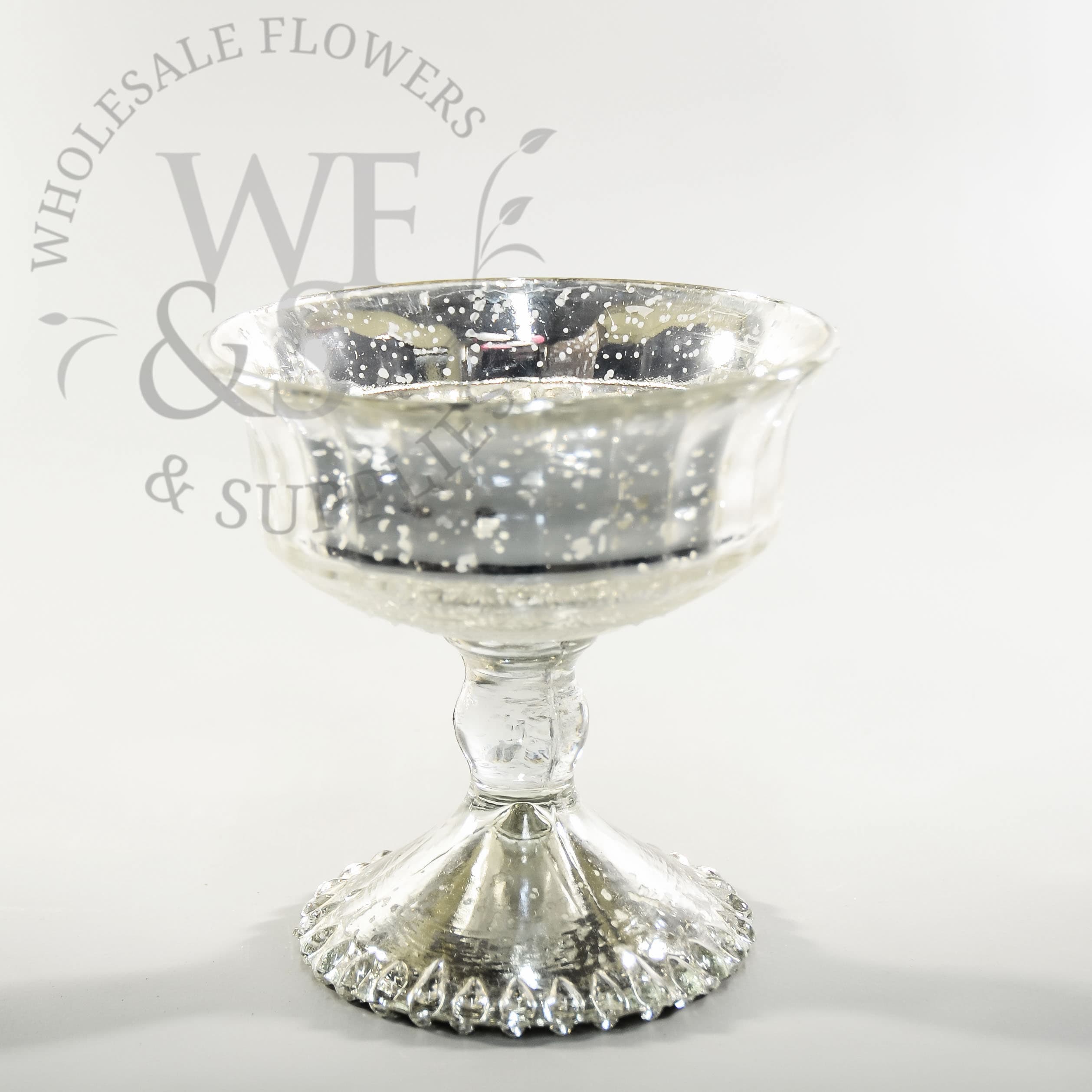 Silver Pedestal Vase  4.8" Mercury Glass