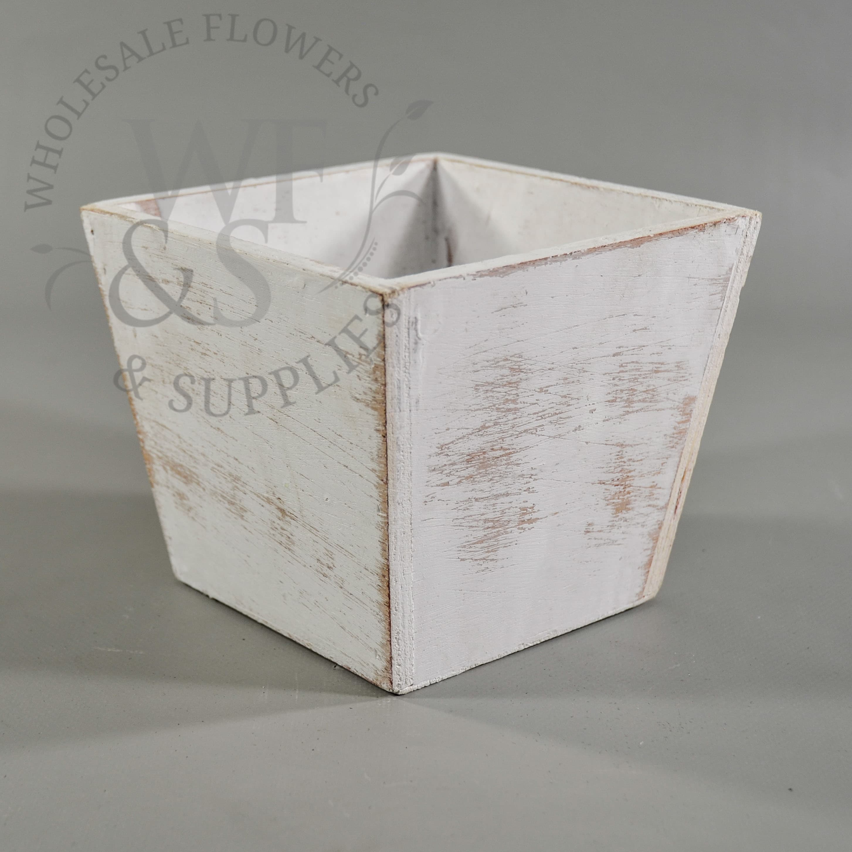 Wood Box Container in White Disc