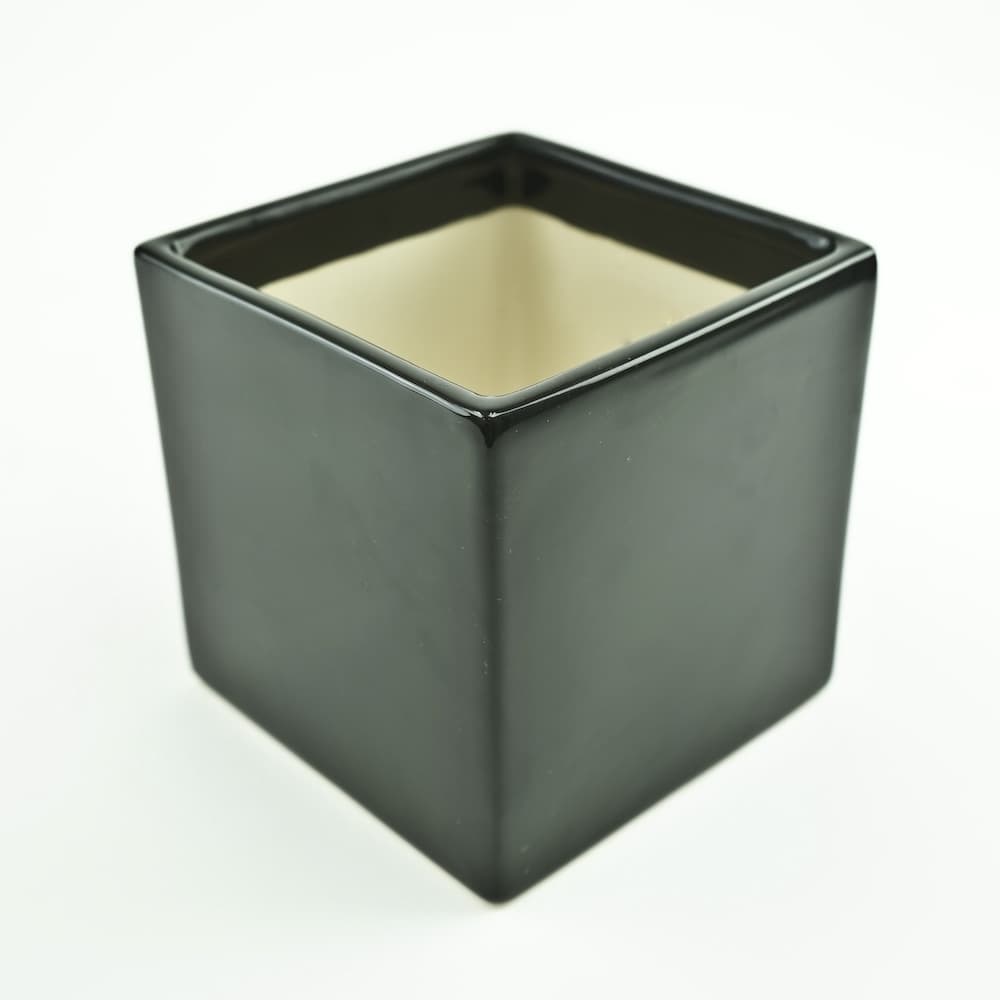 5" Plain Ceramic Square Vase - Glossy Black
