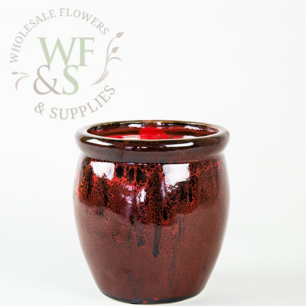 Ceramic Pot Red and Black Enamel 