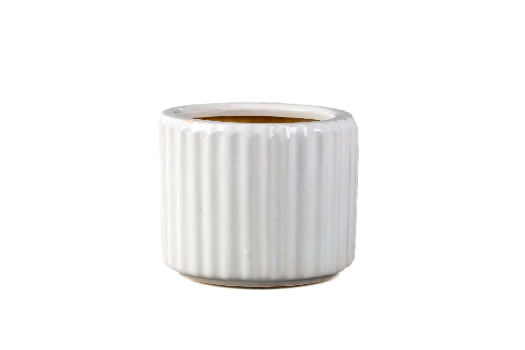 5 5/8" White Ribbed Cylinder Ceramic Pot