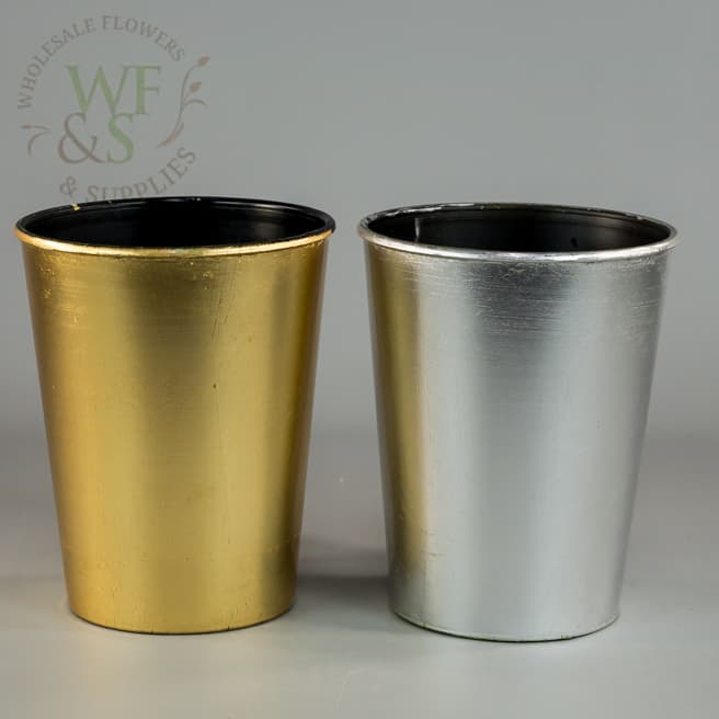 Gold or Silver Recycled  plastic round tapered flower pot vase container 