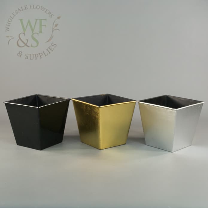 5"  Square Recycled Plastic Pot - Gold ,Silver or Black