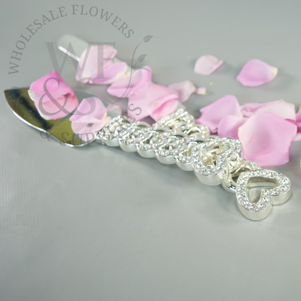 Glitter Silver Personalized Wedding Cake Server and Knife