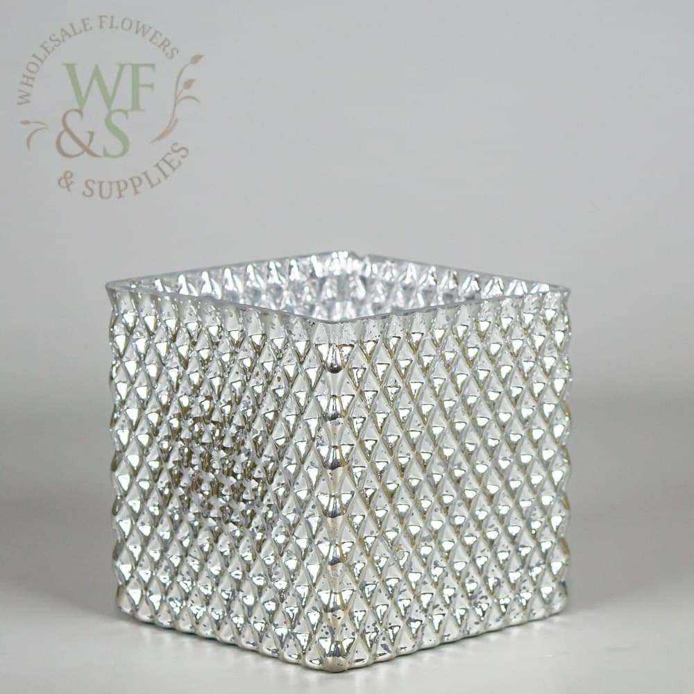  Silver Square Mercury Glass Vase Candle Holder 