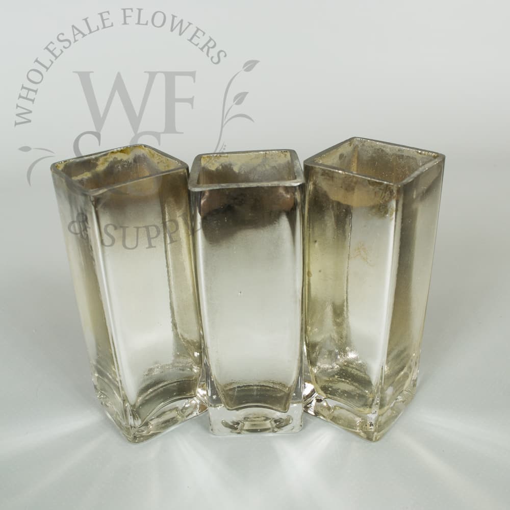 Silver Square Glass Candle Holder 1.5"x1.5"x4"