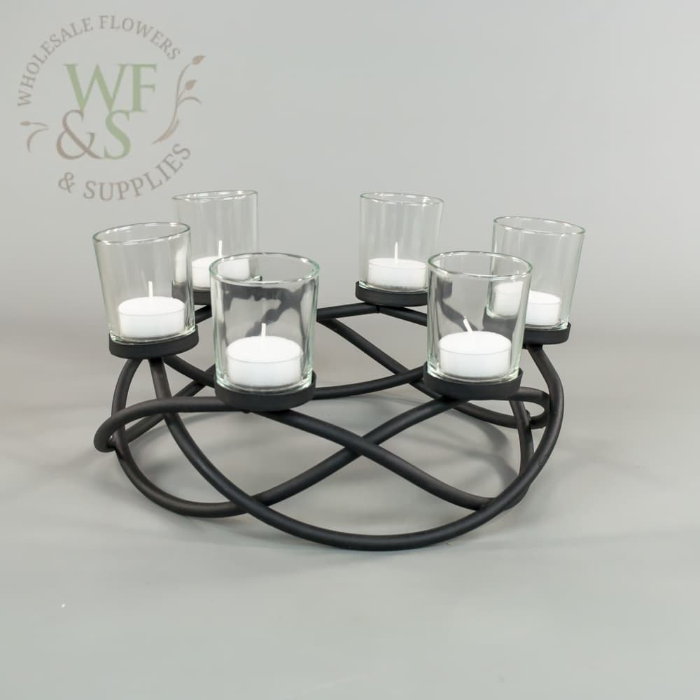 Danya B. Circle Waves Candle Holder Wroght Iron and Glass