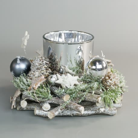 Christmas Plastic Candle Ring Wreath Glass Silver Candle Holder