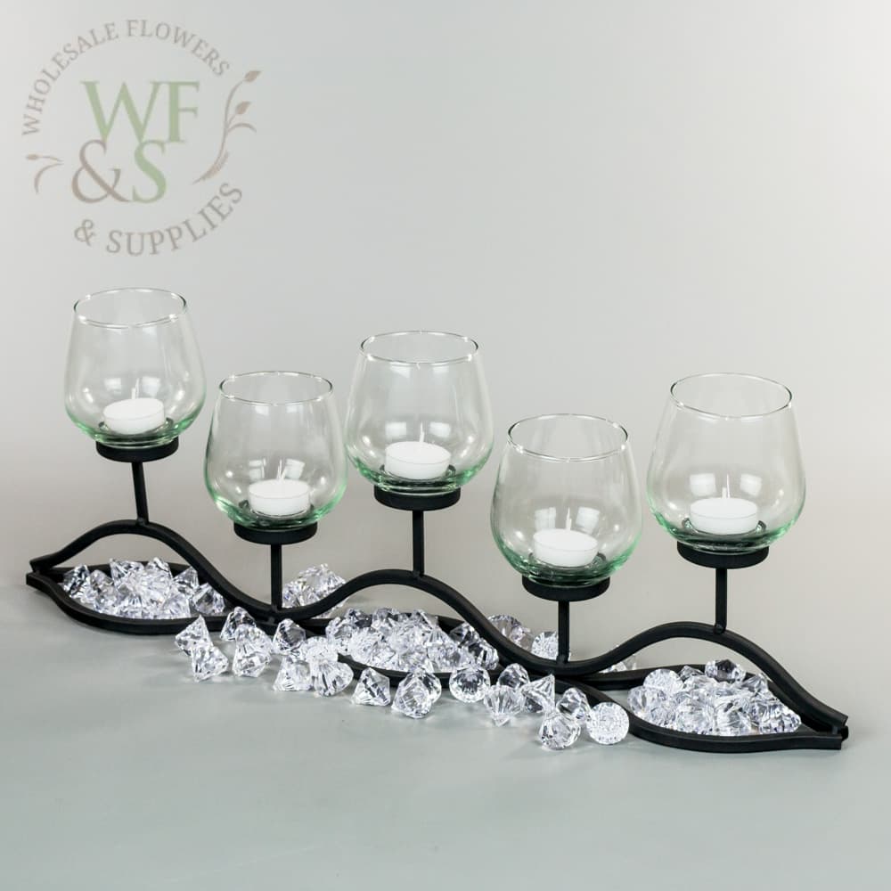 Danya B. Wavy Wroght Iron and Glass Hurricane Candleholder