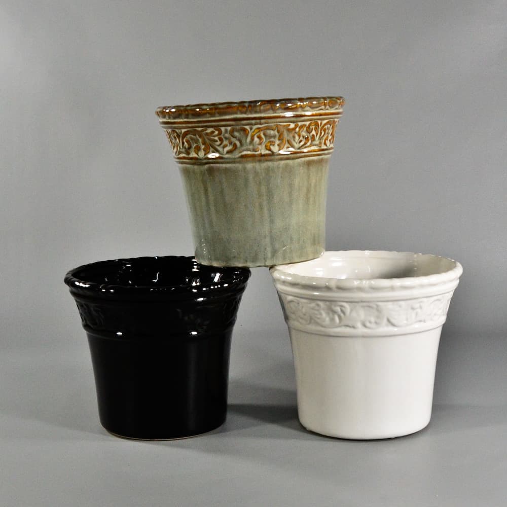 Vine Motif Ceramic Pot in 3 colors
