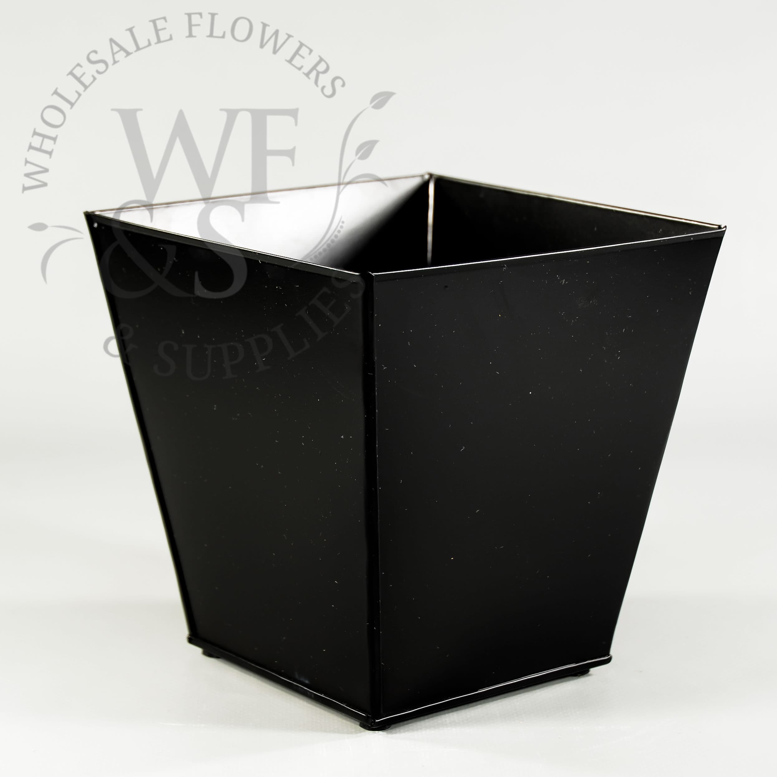Metal Black Square Tapered Planter Container For Plants And Flowers  6" Tall and 6" Wide