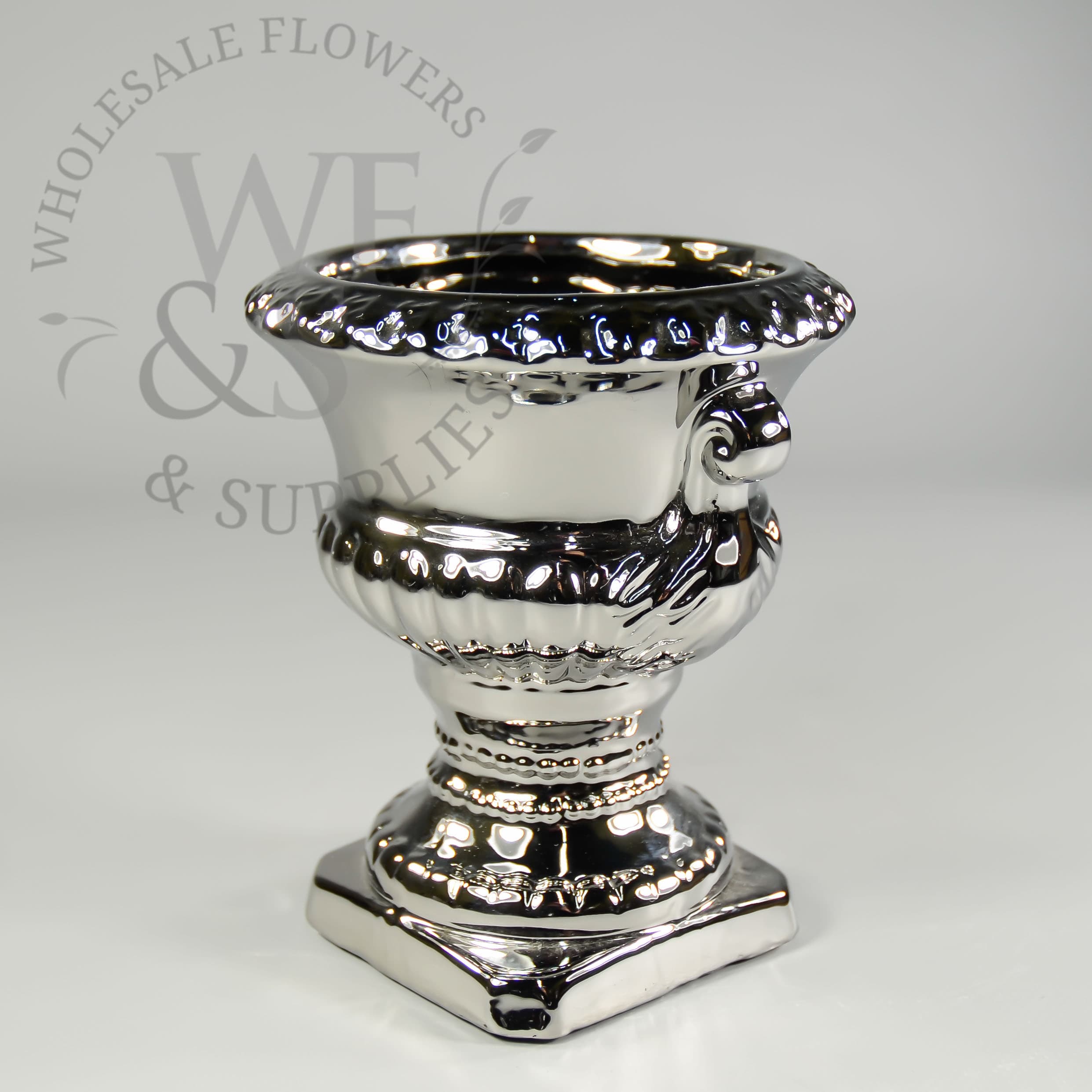 5.5" Silver Ceramic Pedestal Vase