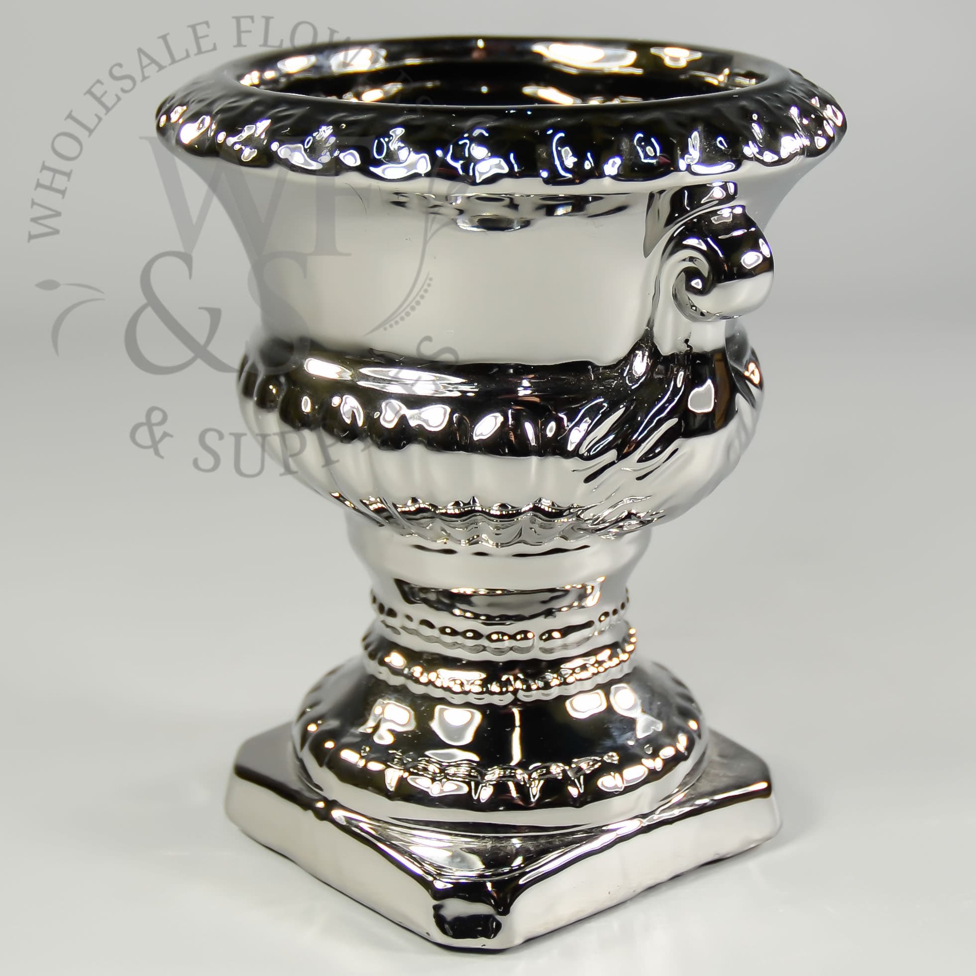7" Silver Ceramic Pedestal Vase