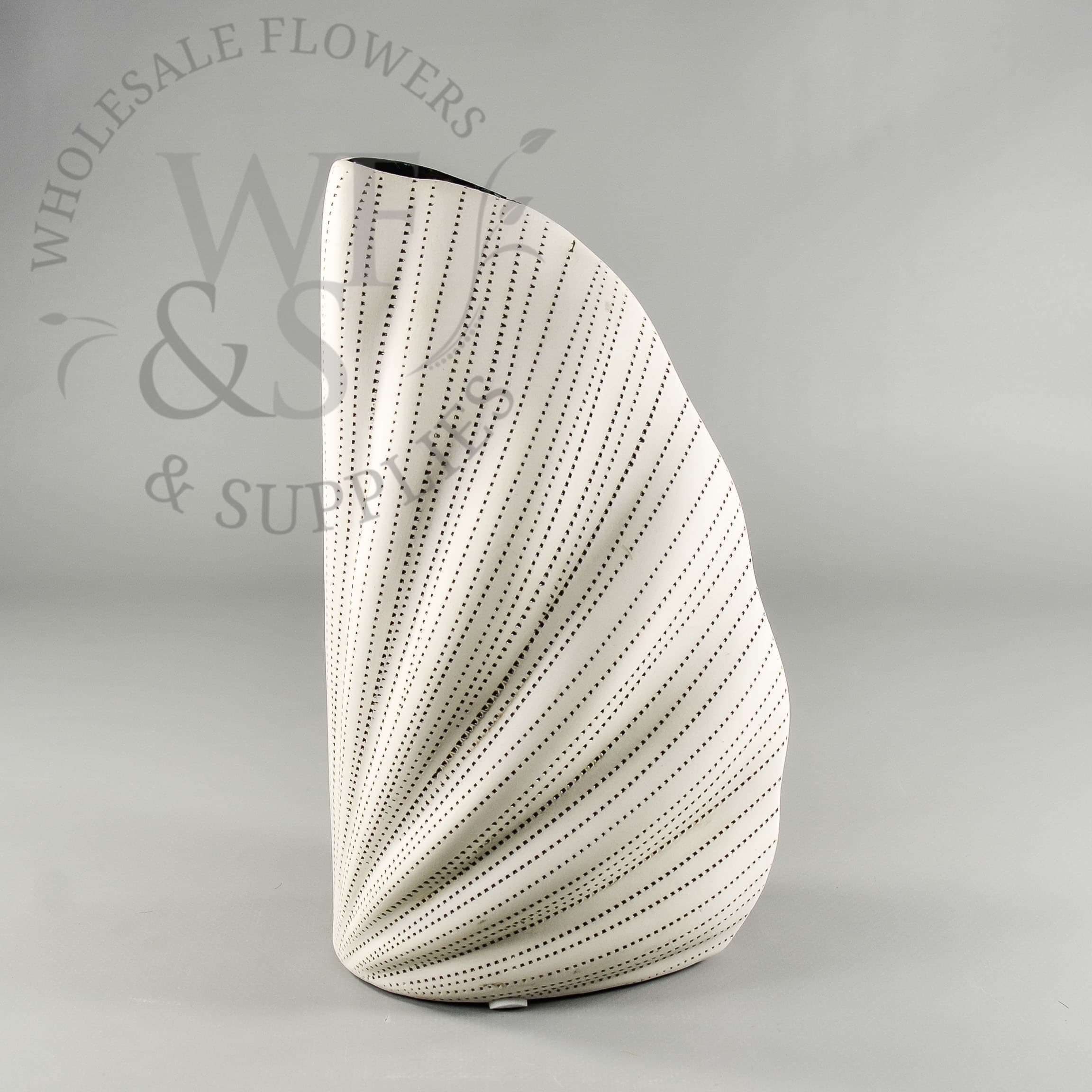  Contemporary Flat Sided Sea Shell Shaped White Ceramic Vase 9"  Tall