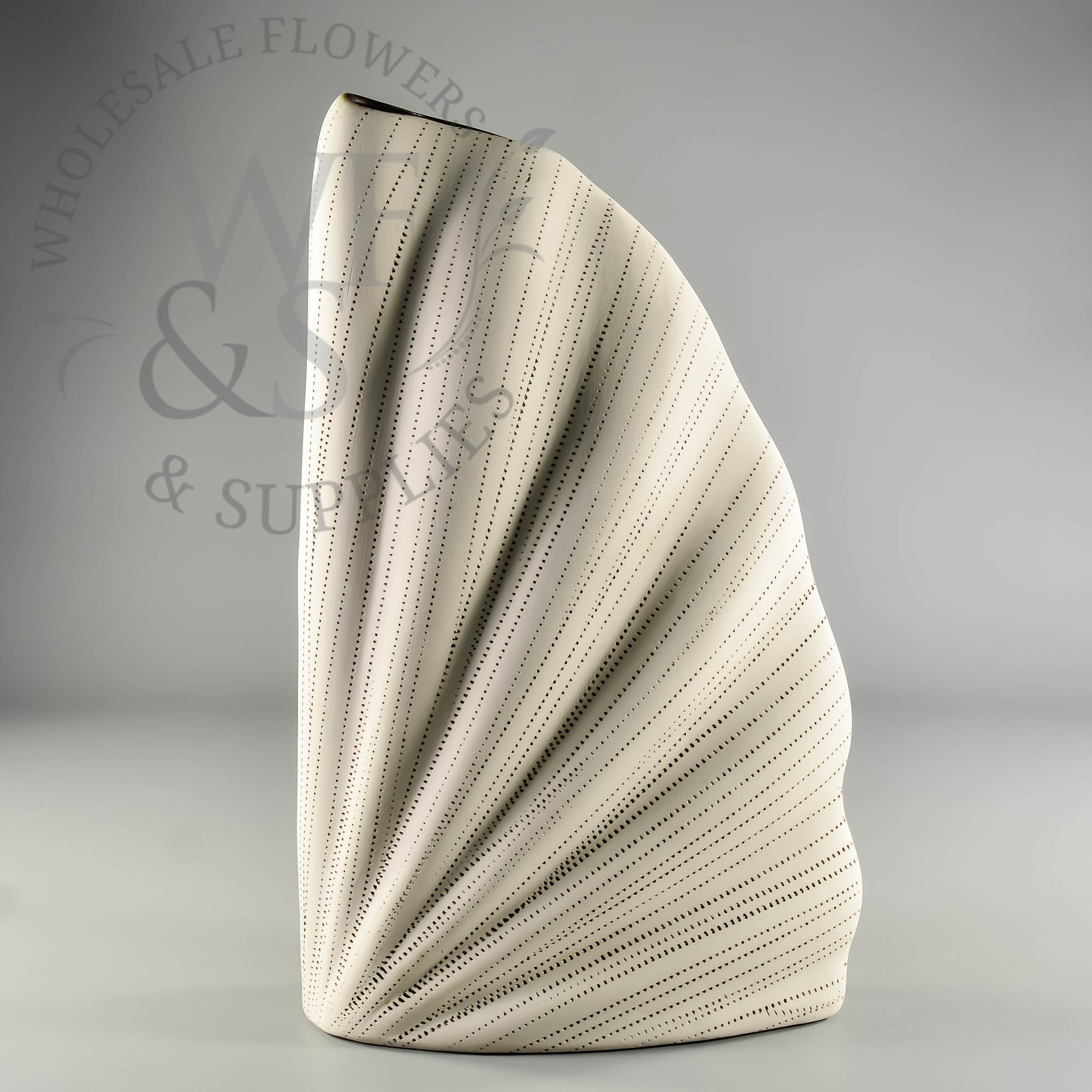  Contemporary Flat Sided Sea Shell Shaped White Ceramic Vase 12"  Tall