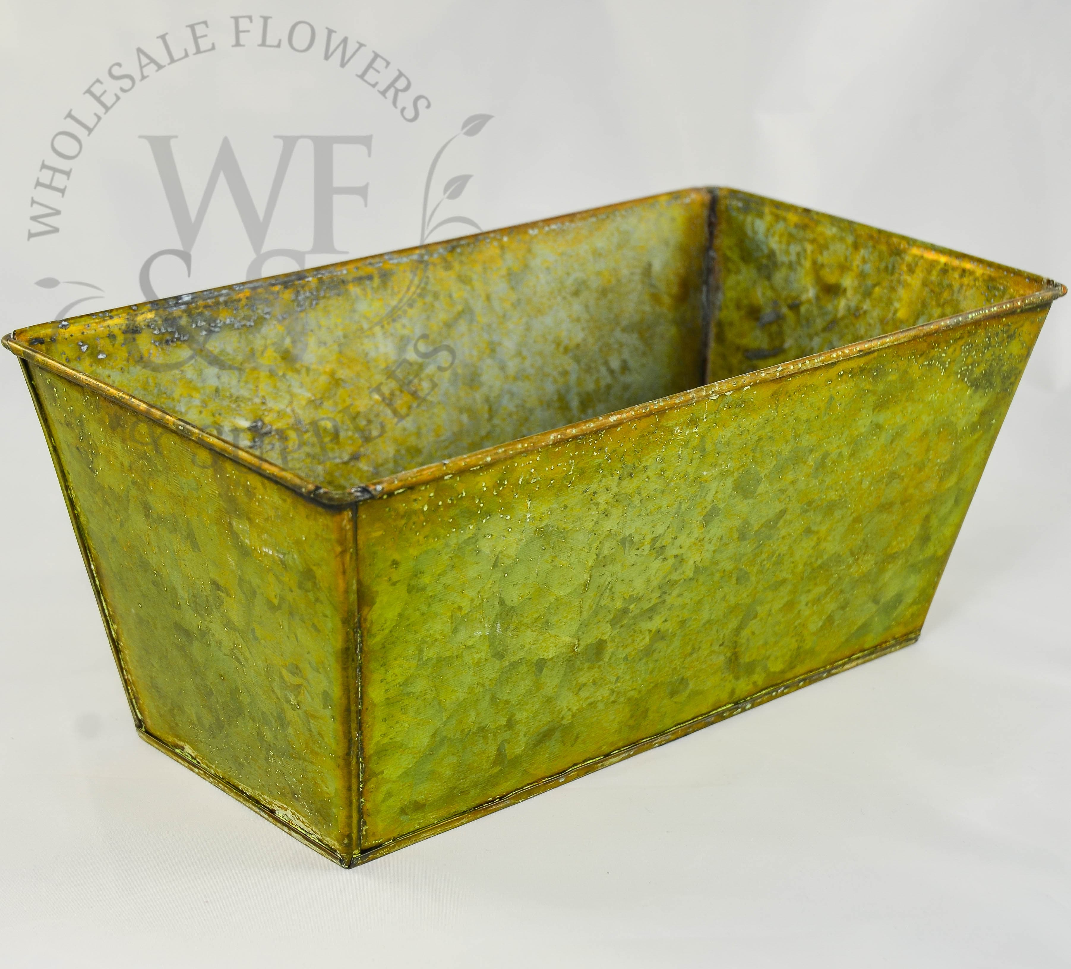 Rustic Green Rectangle Metal Planter