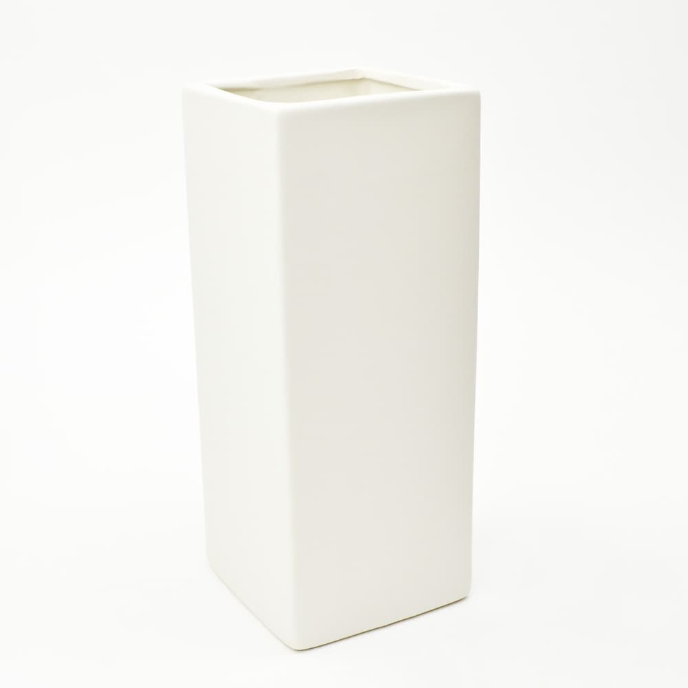 12" White Square Vase