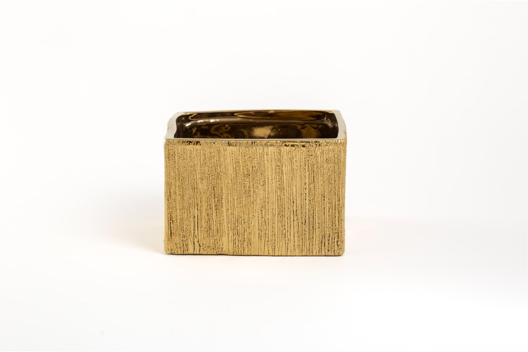 6" Gold Etch Low Cube Vase