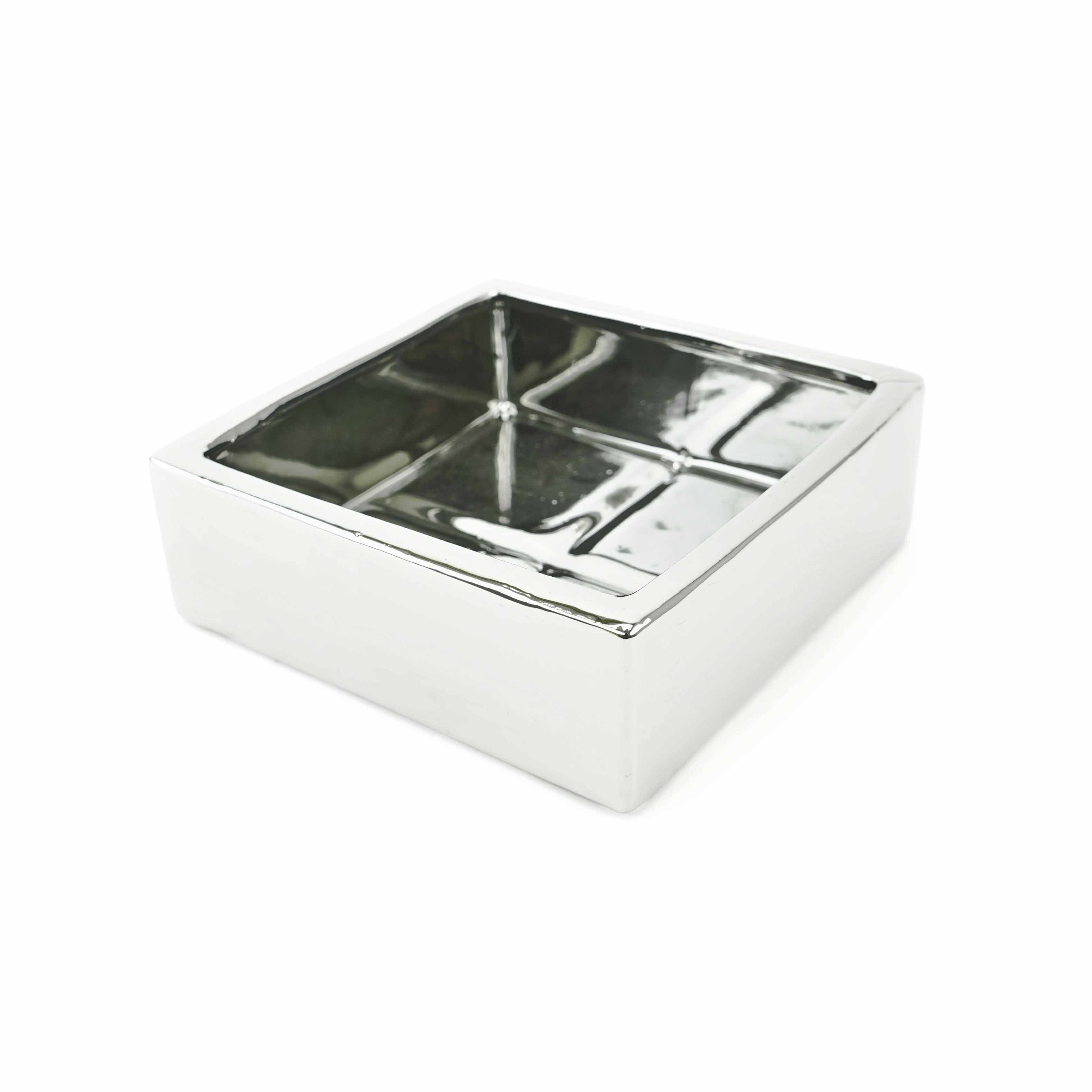 3" Low Square Ceramic Block Vase - Silver