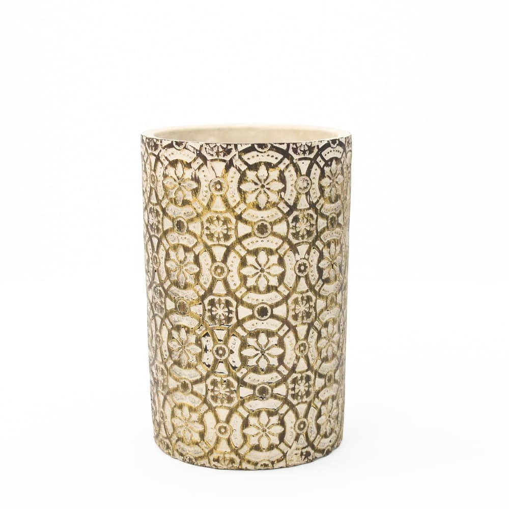 Embossed 8.5" Ceramic Cylinder Vase, Gold Wash