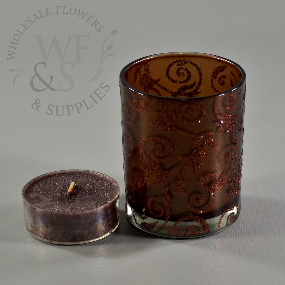 Single Baroque Glitter Candle in Brown