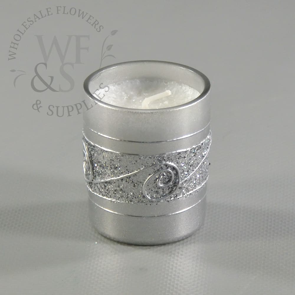 3-Pack of Frosted Silver Candles with a Glitter Accent
