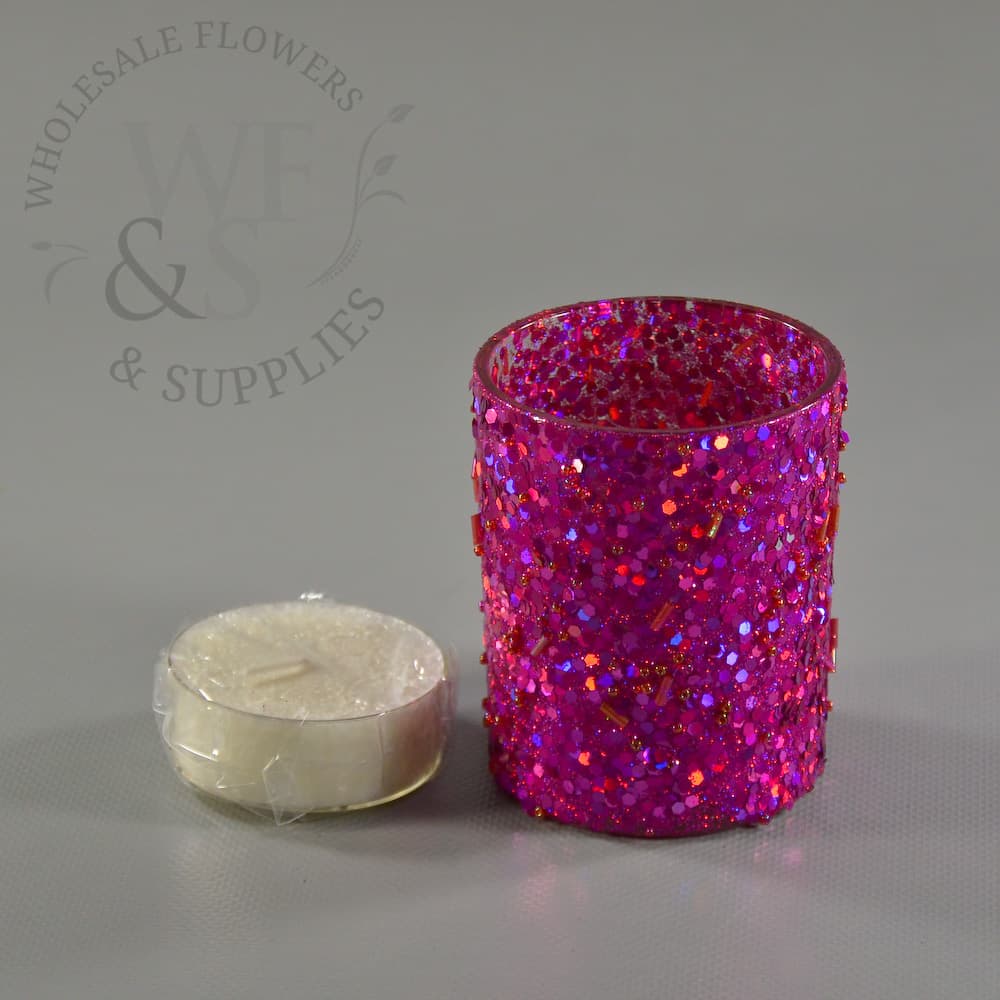 Single Fuchsia Sparkled Candle