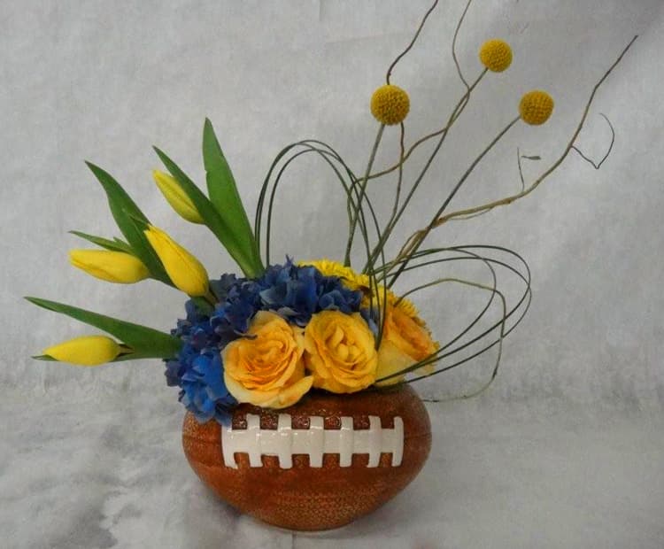 Ceramic Football Vase w/ Roses, Hydrangea, Tulips