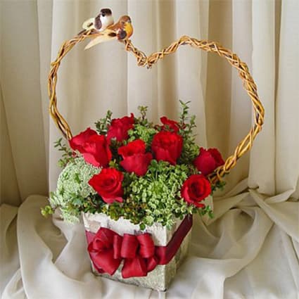 Ceramic Square w/ Birds on a Heart