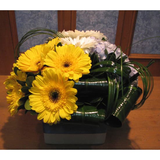 Ceramic Square w/ Gerbers & Hydrangea