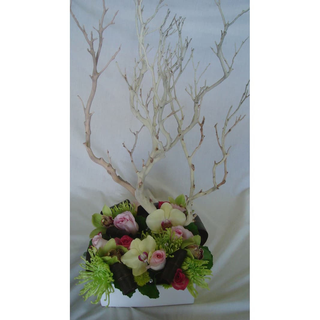 Ceramic Square w/ Orchids, China Mums & Roses