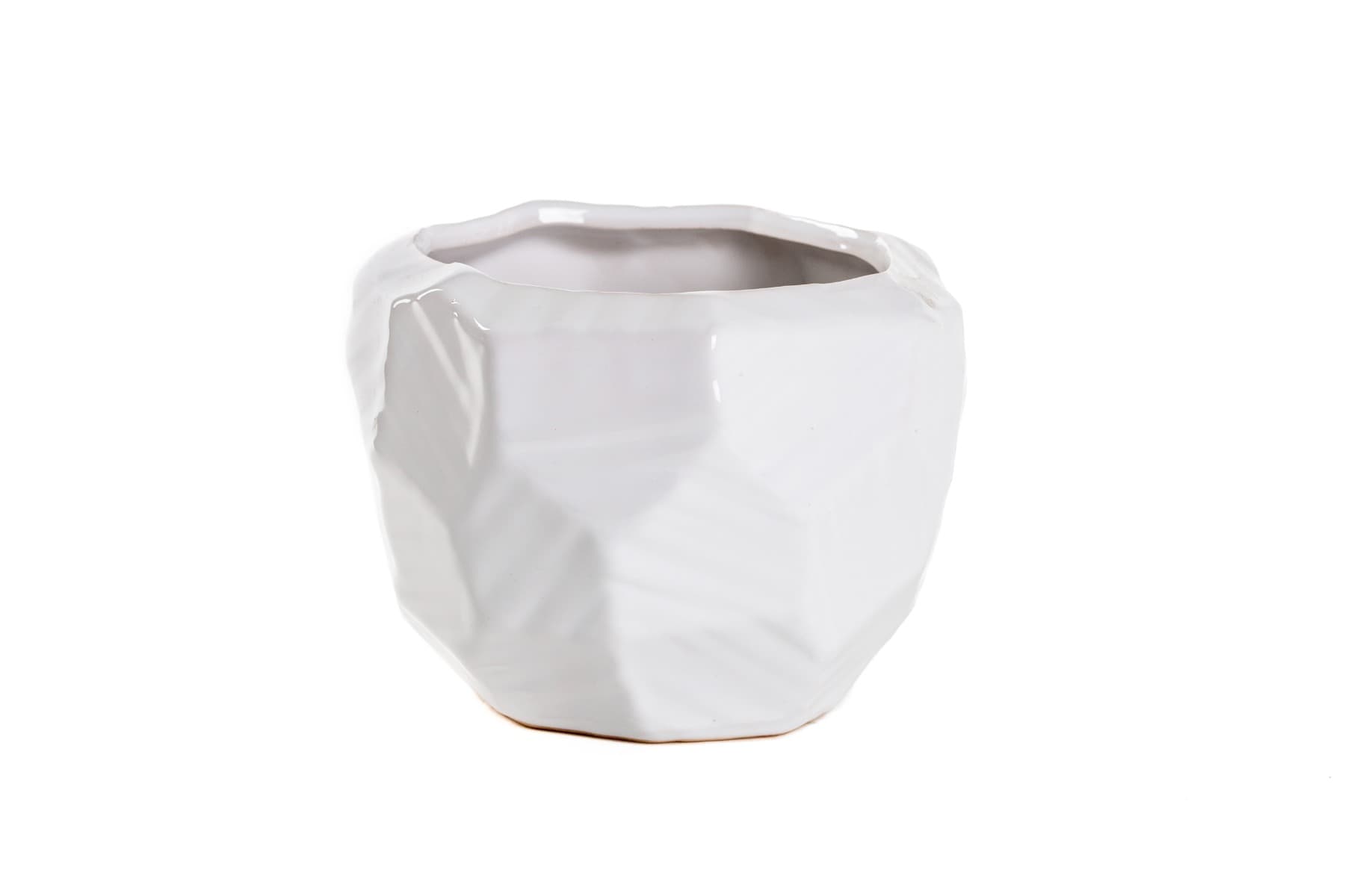 5" White Geometric Ceramic Pot