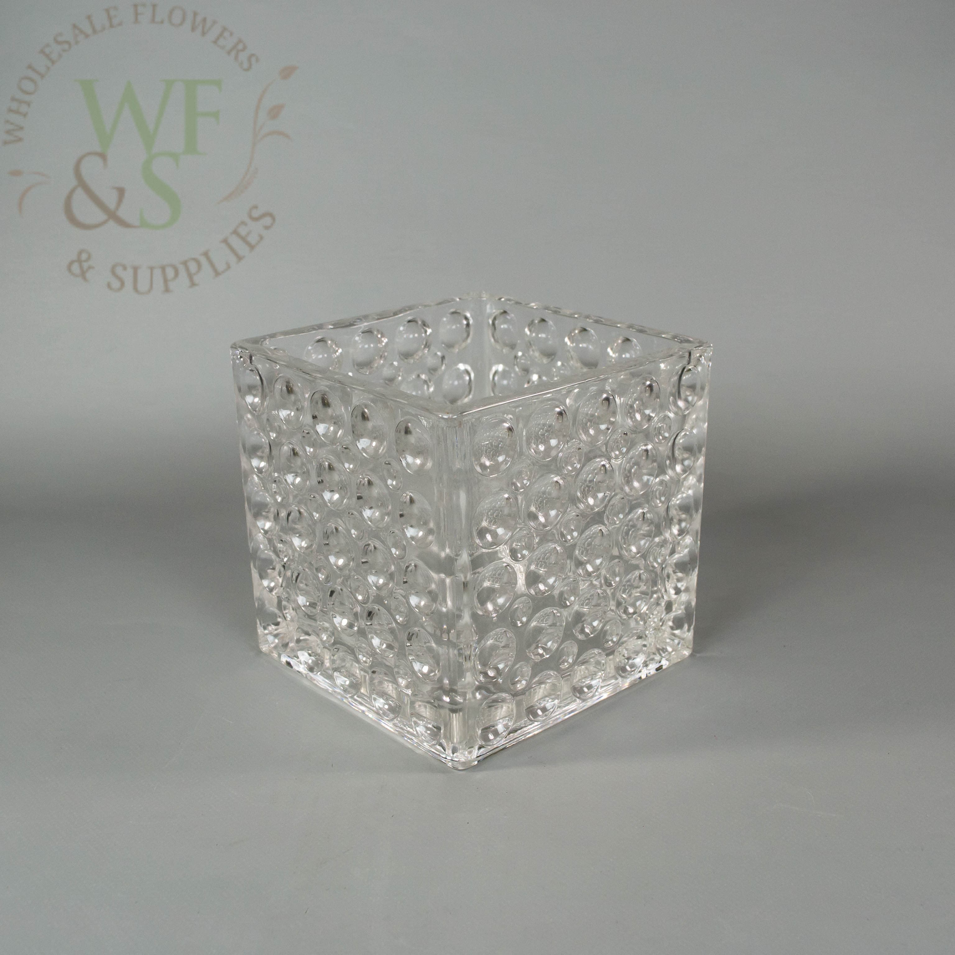 Square Clear Glass Cube Vase Dimple Effect 5" x 5"