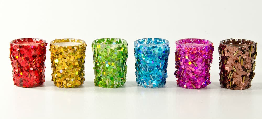 Colored Beaded Glass Votive Candles 5 Pack