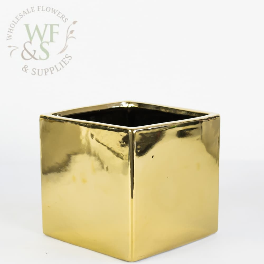 6" Smooth Metallic Gold Ceramic Cube