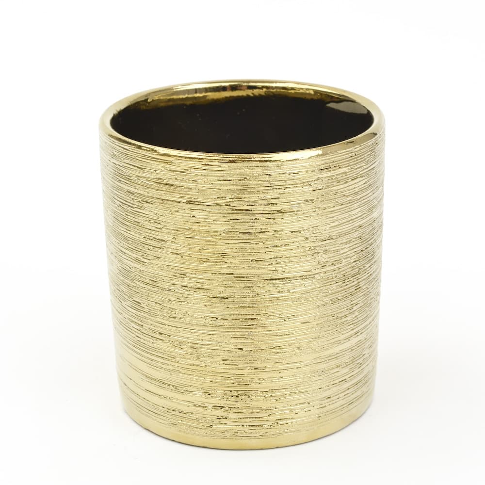 4" Ceramic Cylinder Vase - Gold Etched