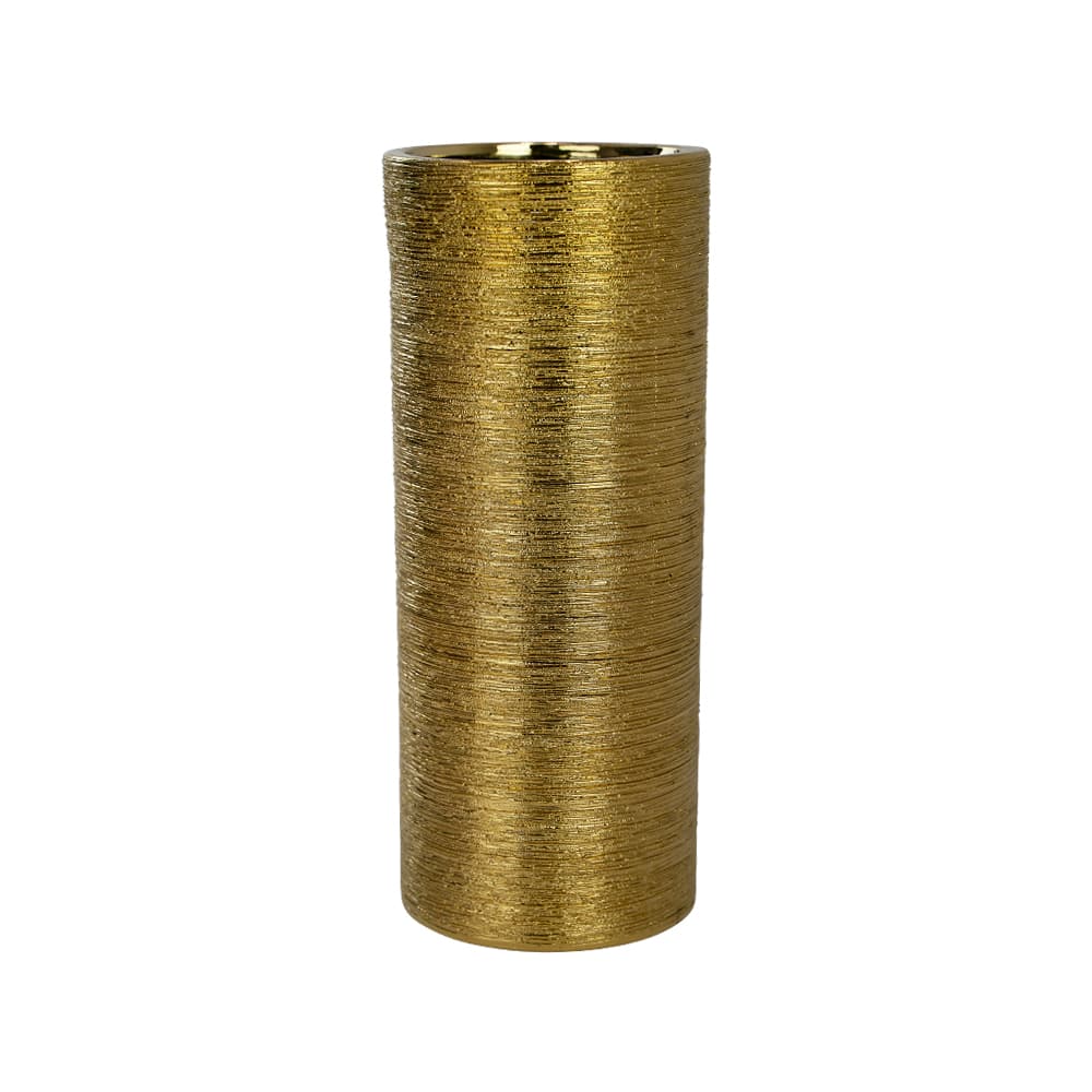 12" Gold Etch Cylinder Ceramic Vase