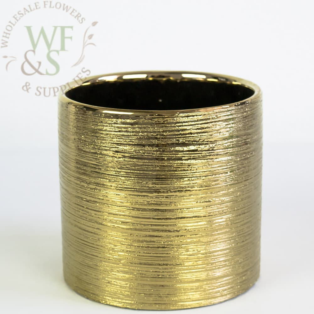 6" Gold Etched Ceramic Cylinder Vase