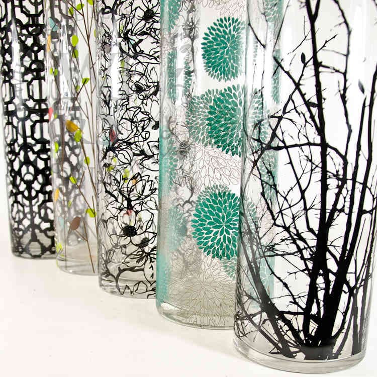 Decorative Print 24" x 5" Cylinder Vases Birds and Trees