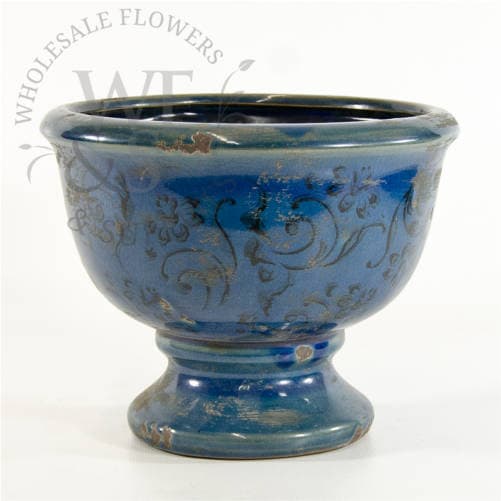 Decorative Weathered Blue Ceramic Urn