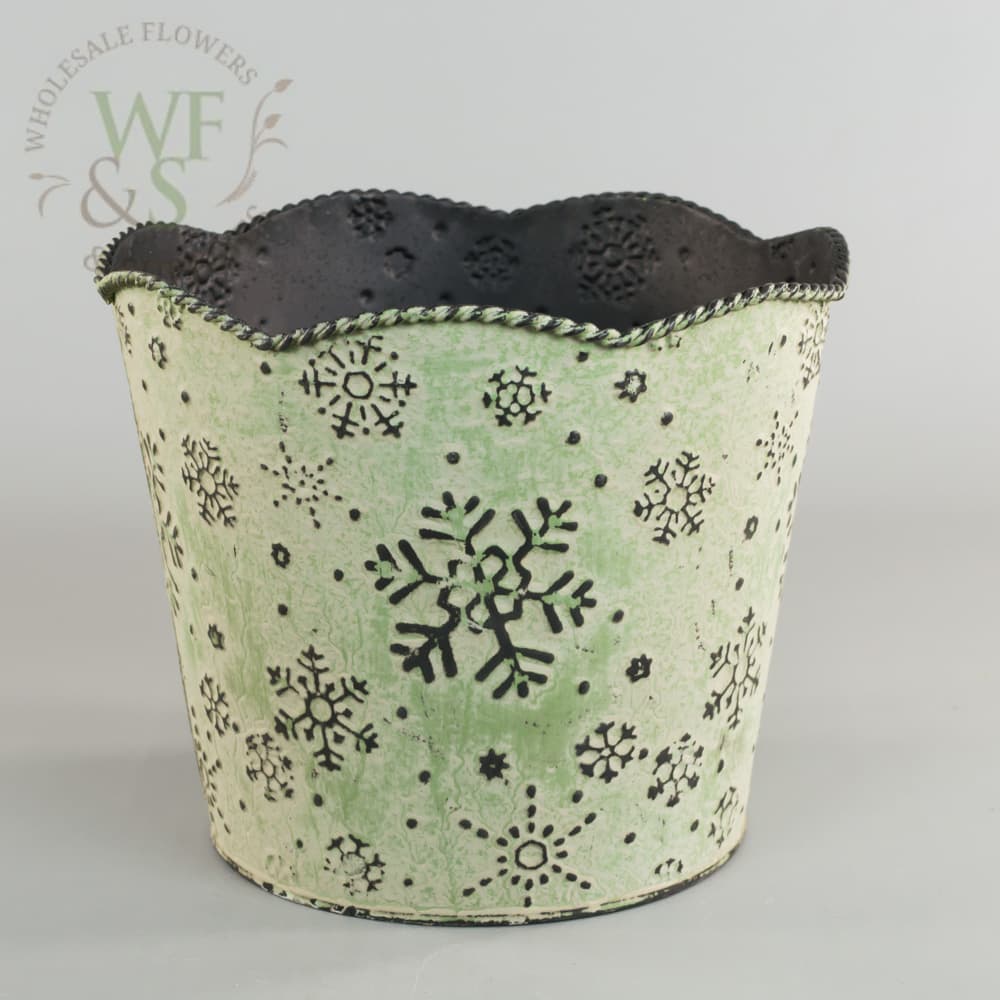Christmas Brushed Metal Planter in Light Green