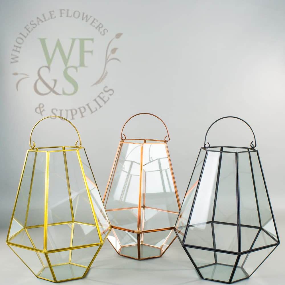 Gold Metal Framed Hexagon Lantern