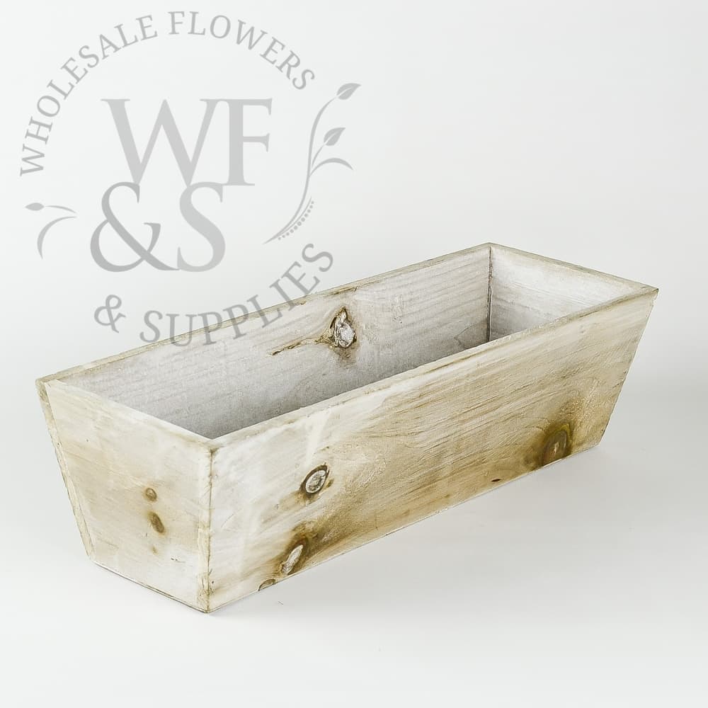 4.2" Tall Rectangular Tapered White Washed Wood Planter