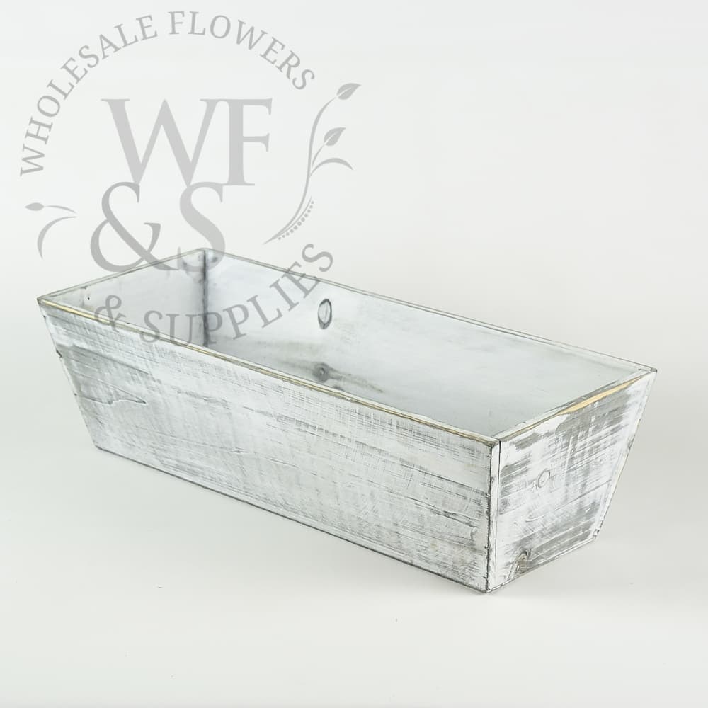 5" White Wash Tapered Rectangle Wooden Planter
