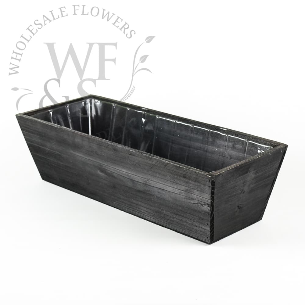 5" Tall rectangular tapered black  wood planter pot