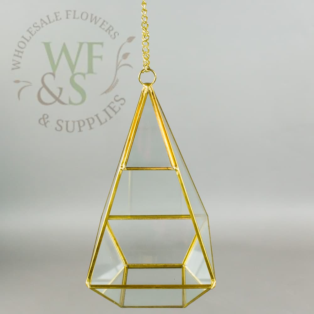 Drop Shaped Geometric Gold Framed Terrarium Candle Holder