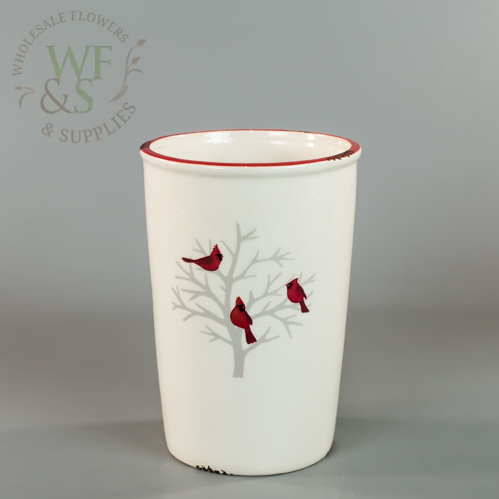 Cream Ceramic Vase Container Birds Decoration